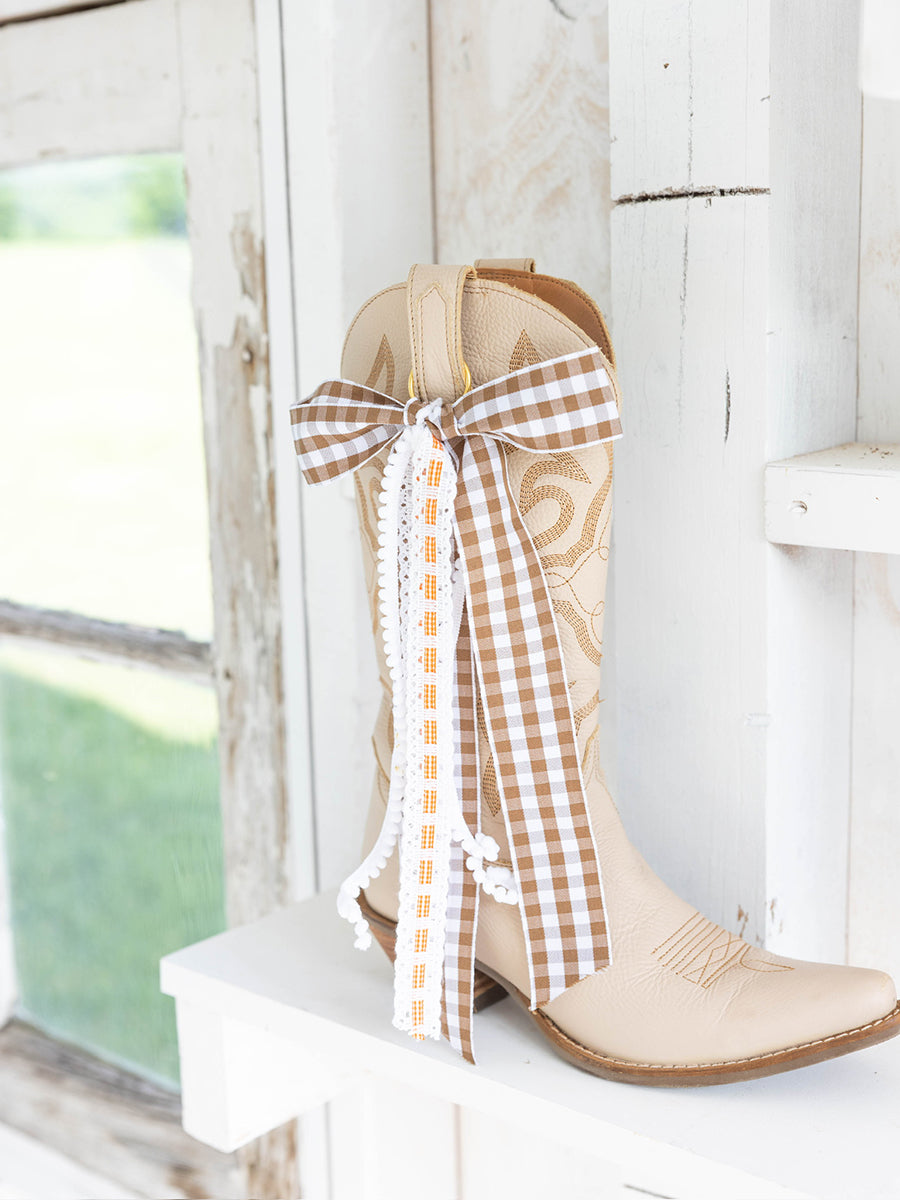 Brown Gingham Boot Bows