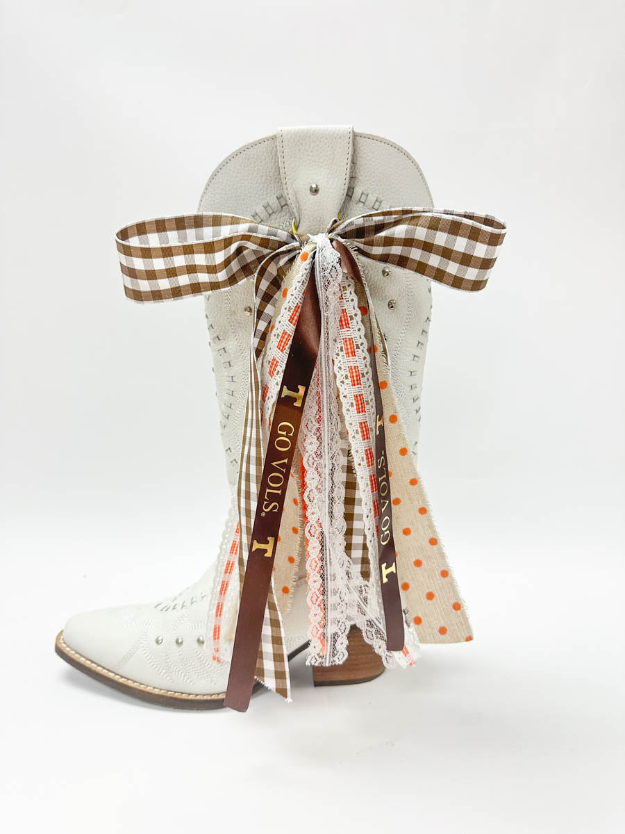 Brown "Go Vols" and Gingham Ribbon Boot Bows