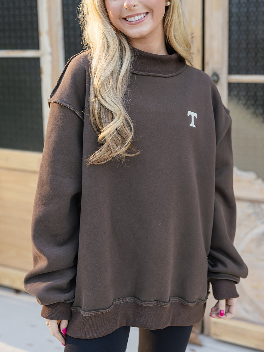 Brown Mock Neck w/ Embroidered "Power T"