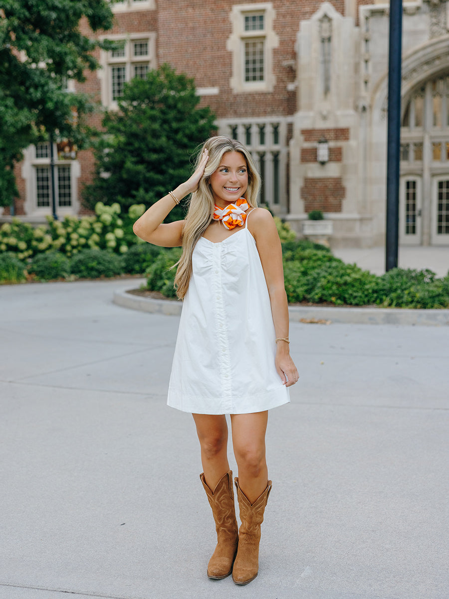 Poplin Ruched Cami Mini Dress, Off-White