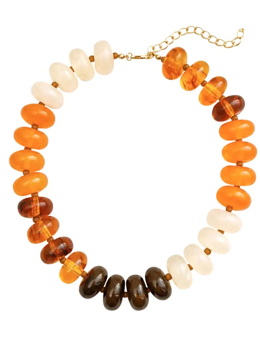 Chunky Tortoise Orange Beaded Necklace