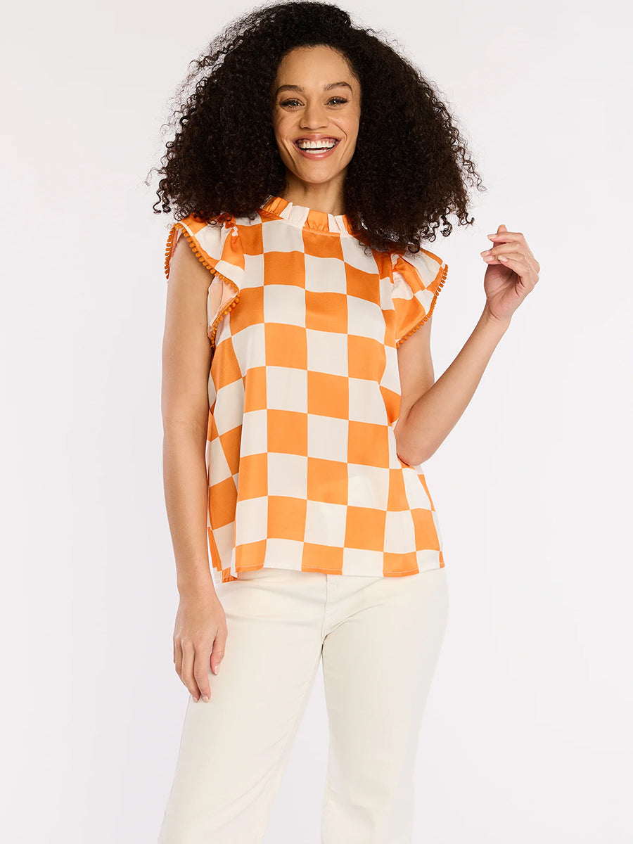 Tennessee Checkered Ruffle Sleeve Blouse
