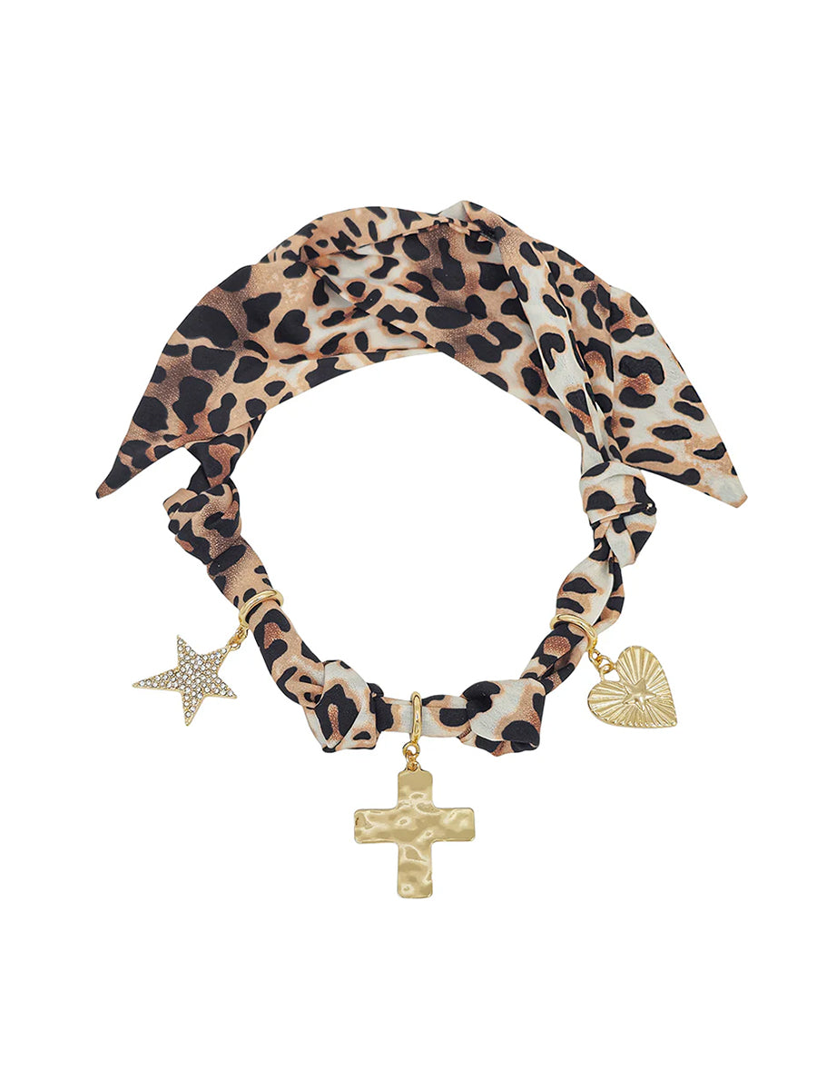 cheetah print scarf with gold charms
