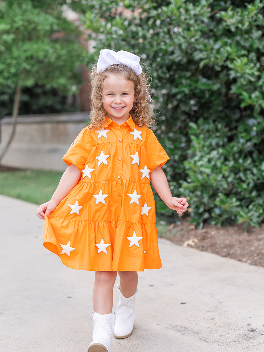 Orange and White Chenille Star Dress, Toddler & Youth Orange and White Chenille Star Dress, Toddler & Youth