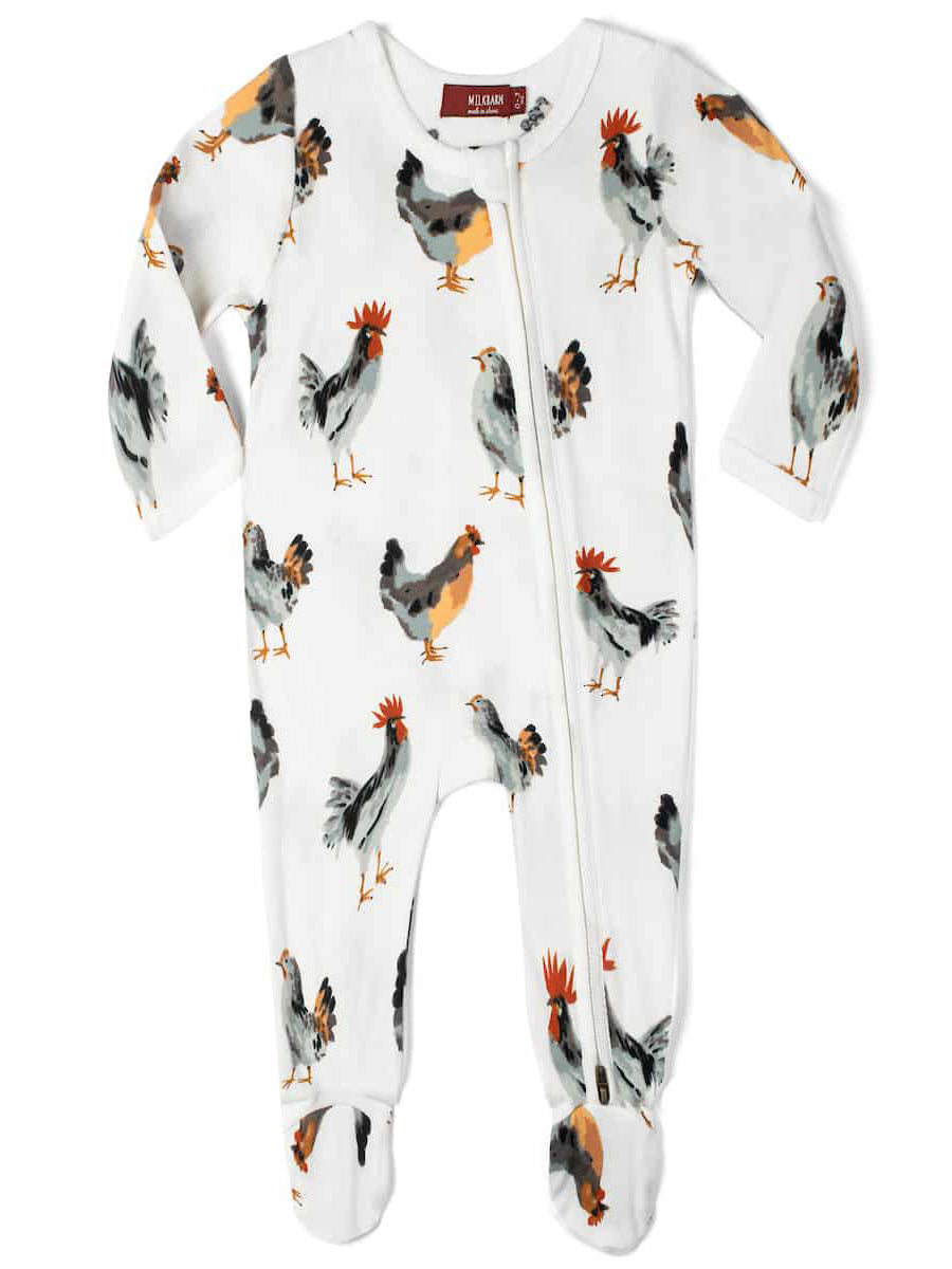 Chicken Organic Cotton Zipper Footed Romper