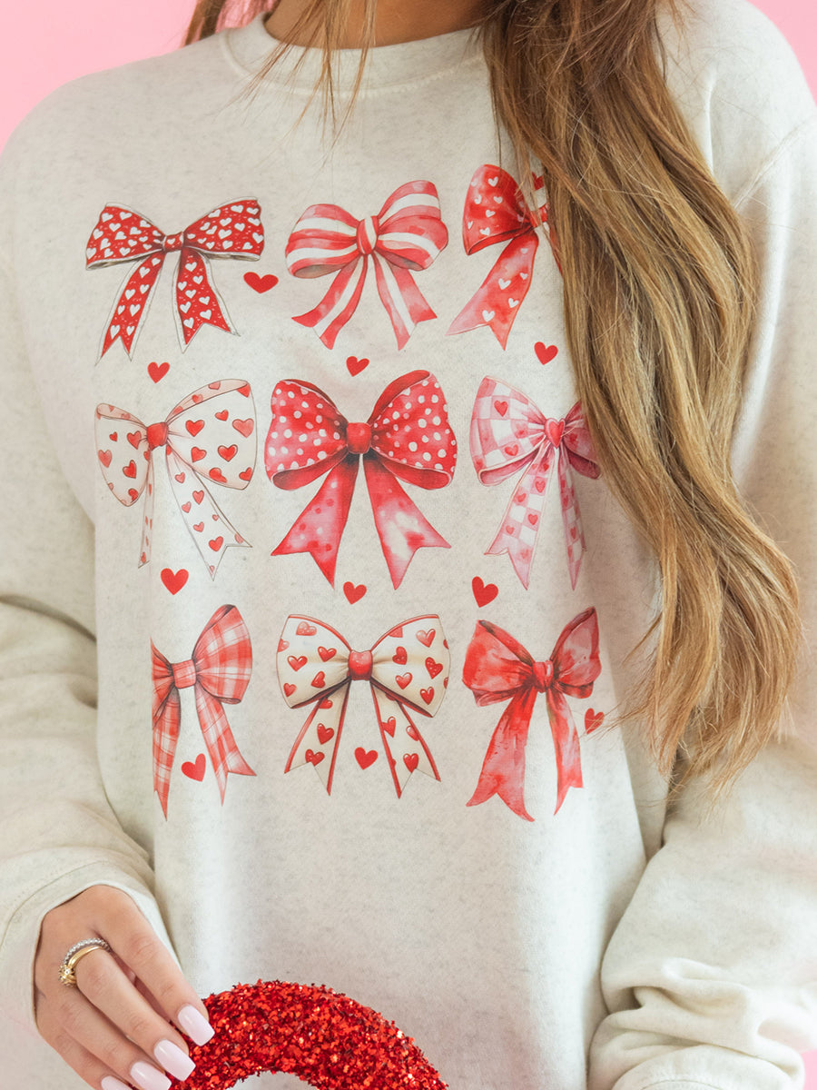 Patterned Valentine Bow Crew Sweatshirt, Toddler & Youth