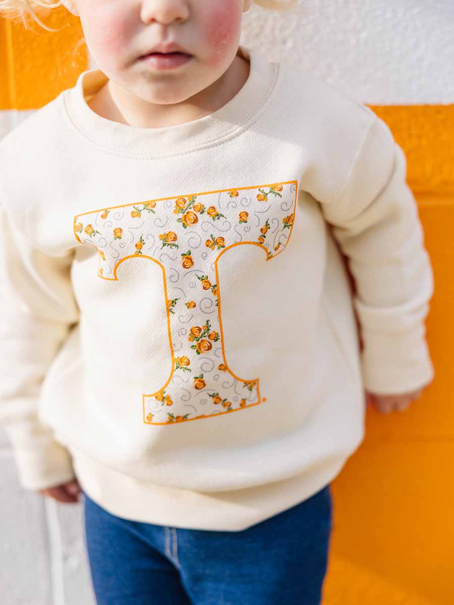 Orange Floral "Power T" Crew Sweatshirt, Toddler & Youth