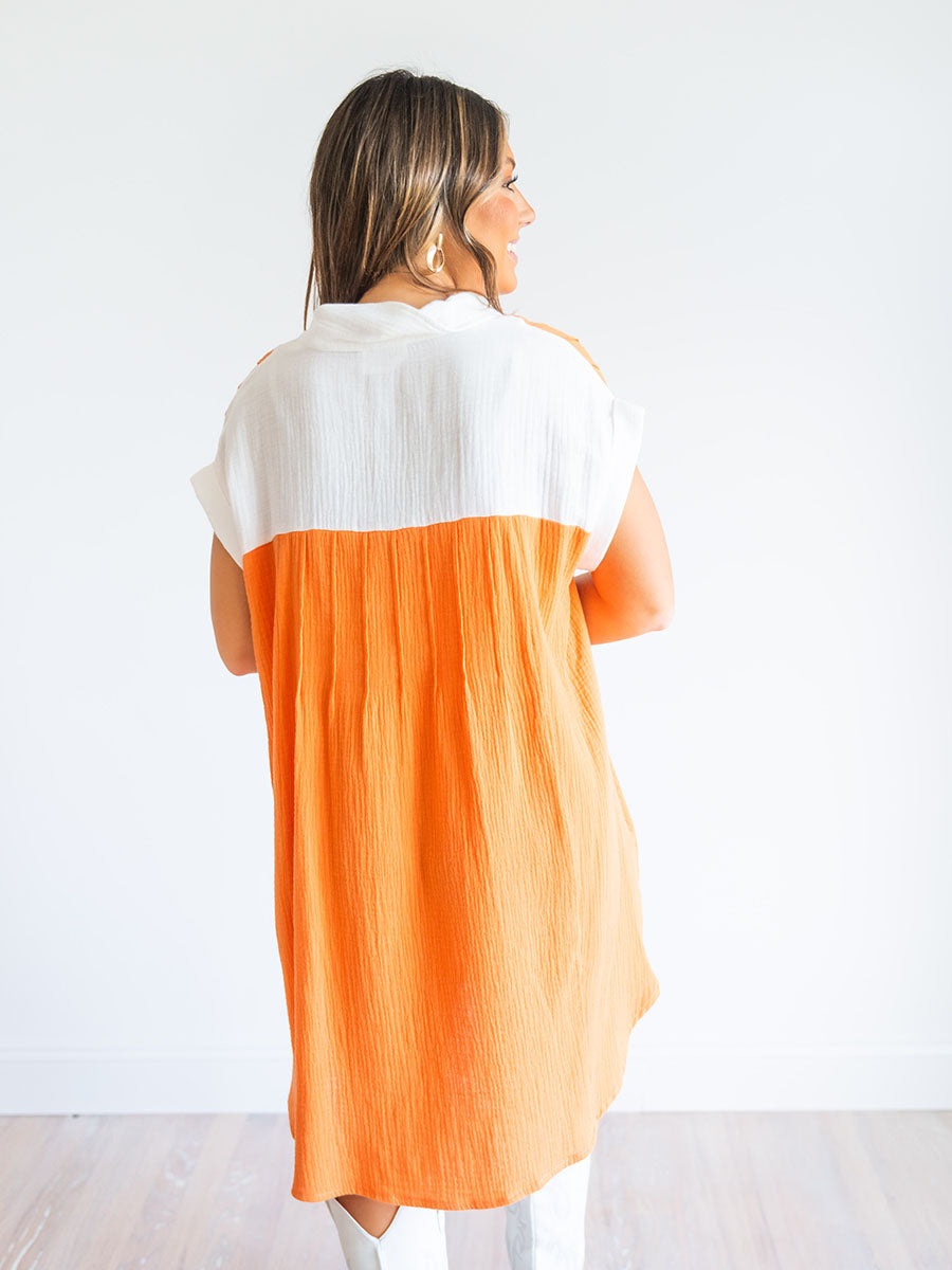 Gauze Colorblock Shirt Dress