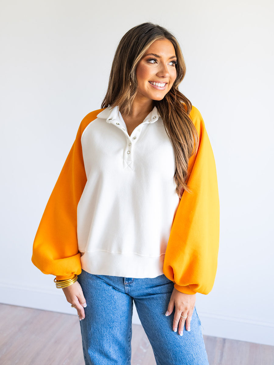 Orange and white sweatshirt sale