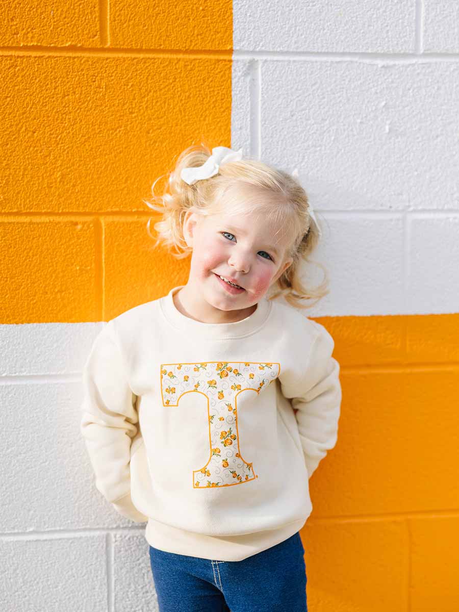 Orange Floral "Power T" Crew Sweatshirt, Toddler & Youth