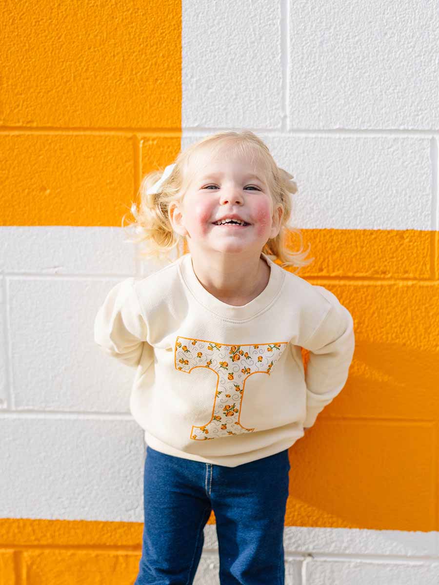 Orange Floral "Power T" Crew Sweatshirt, Toddler & Youth