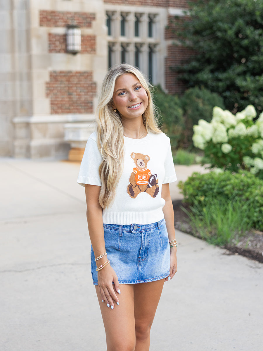 Teddy Bear Short-Sleeve Sweater Top