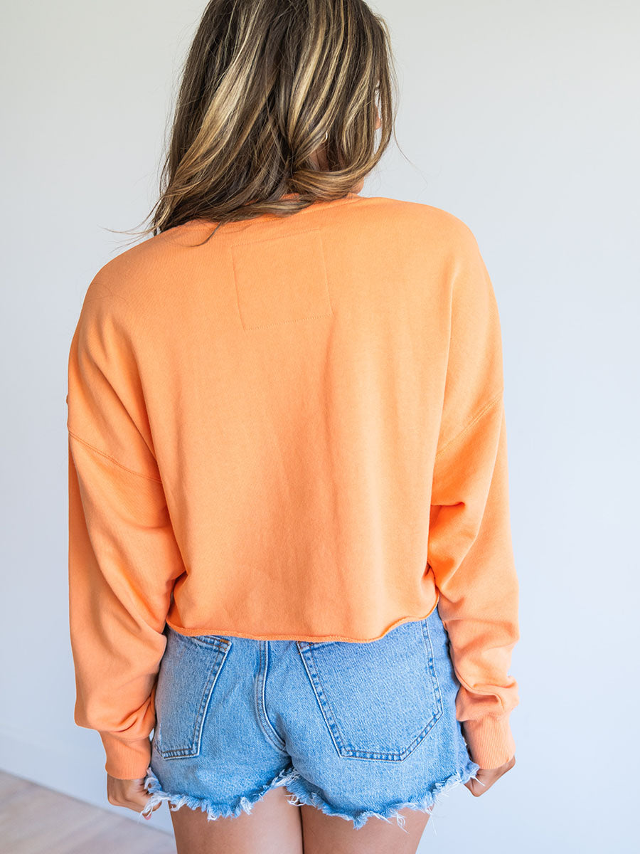 Back of orange Tennessee cropped long-sleeve top