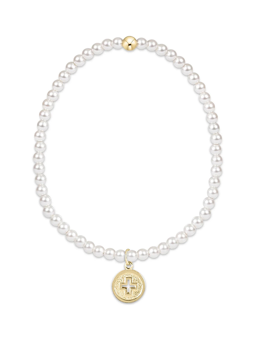 Pearl Signature Cross Gold Disc 3mm Bracelet
