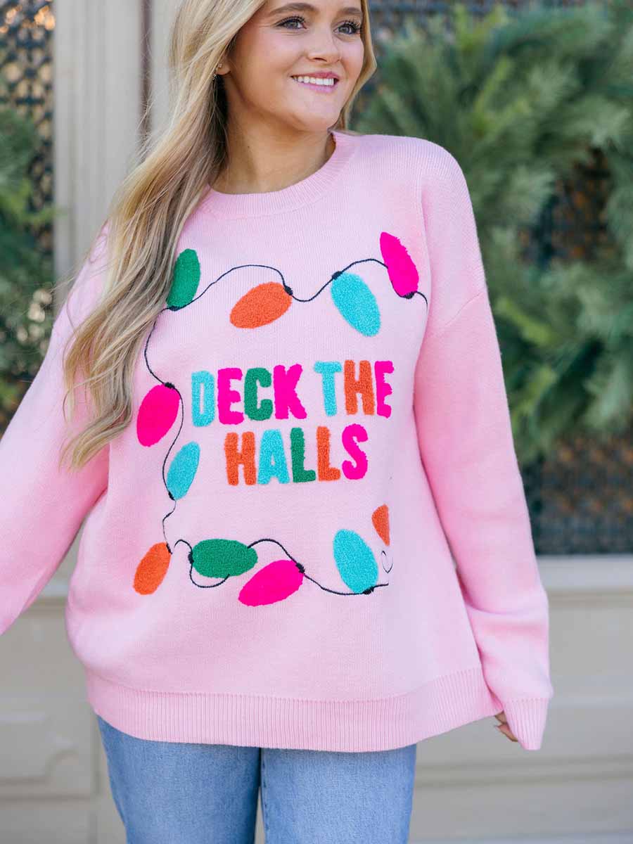 "Deck the Halls" Pink Sweater