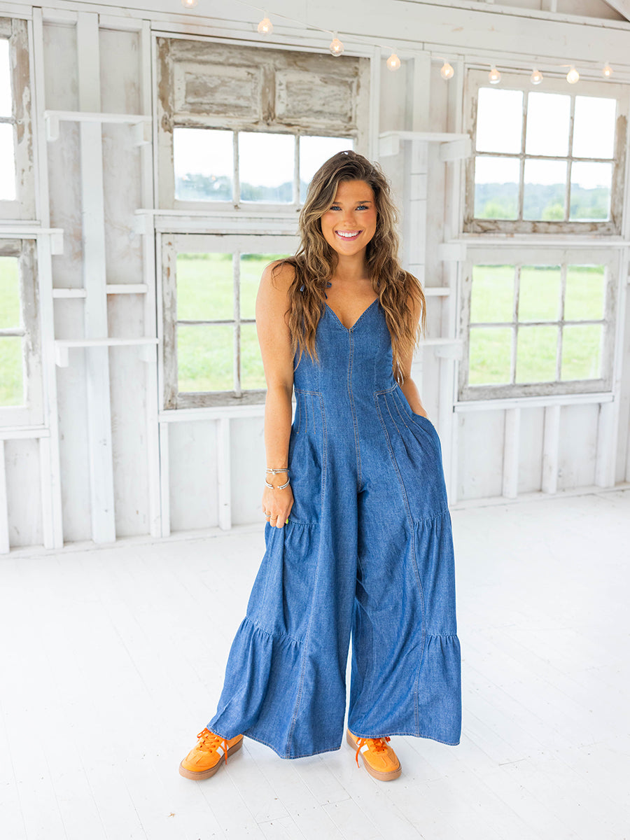 Wide-Leg Denim Jumpsuit