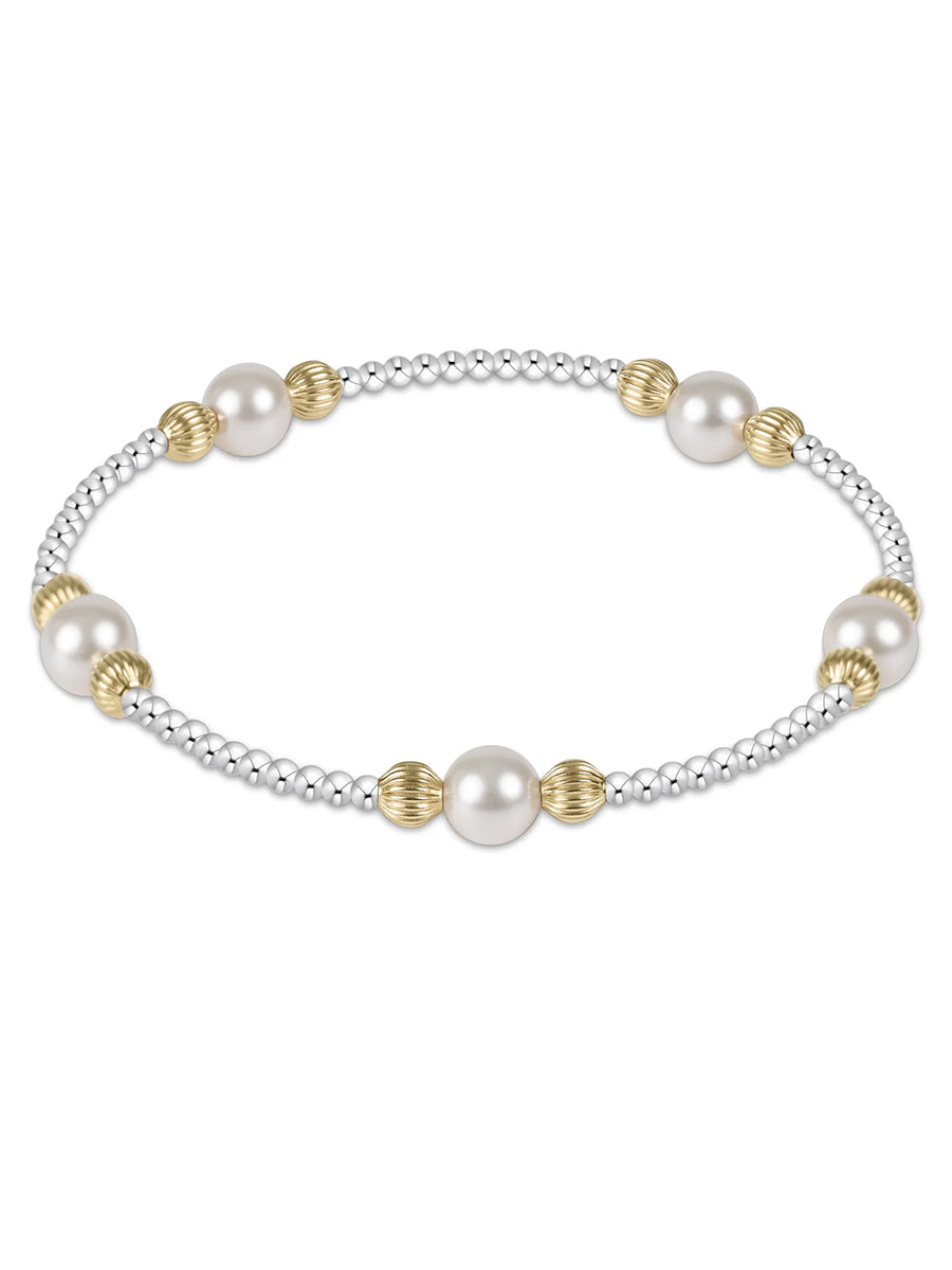 Pearl Purpose Dignity Pattern 6mm Bead Bracelet, Mixed Metal