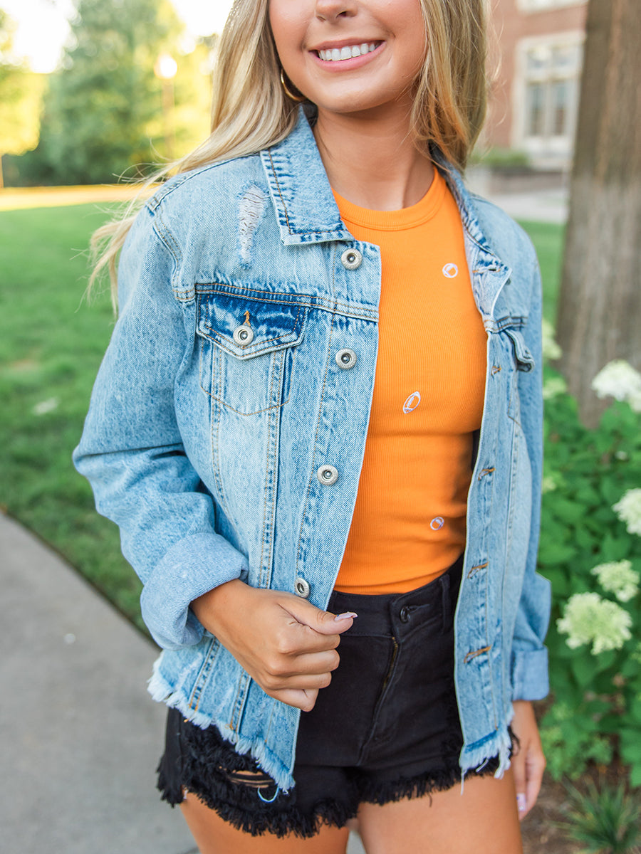 Distressed Light Blue Denim Jacket