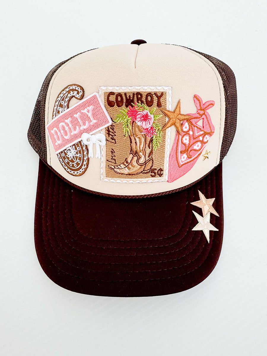 Multi-patch trucker hat with Boot stamp patch