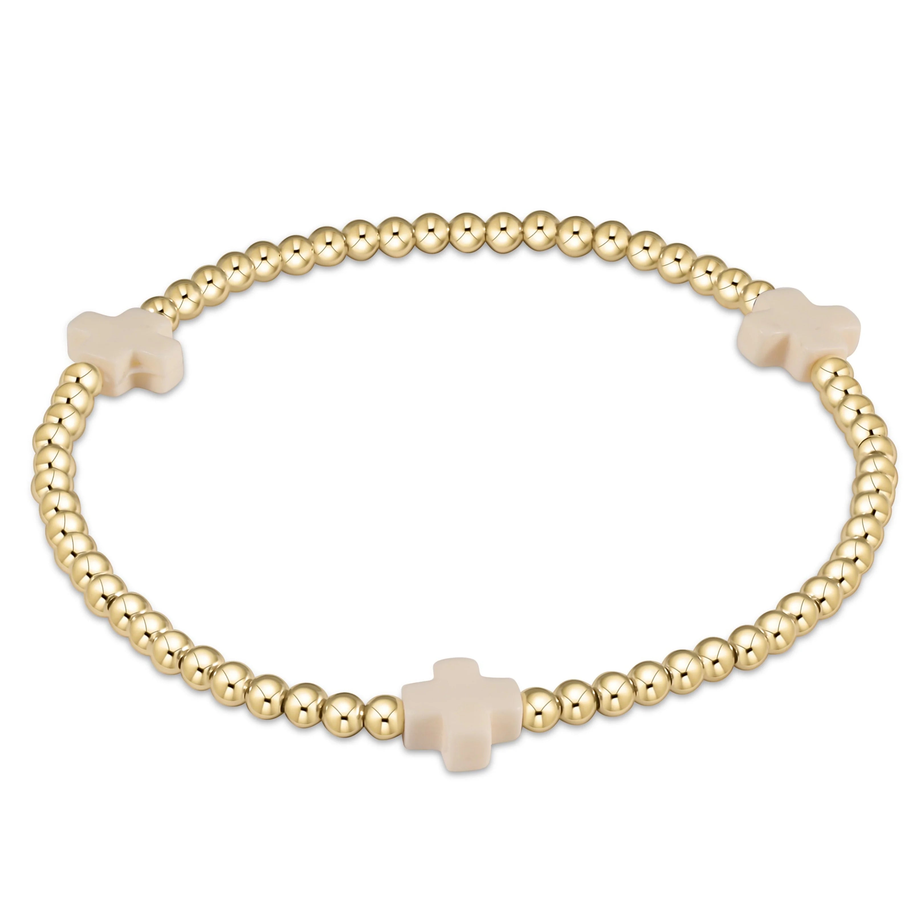 Gold Bead Bracelet with 3 Crosses