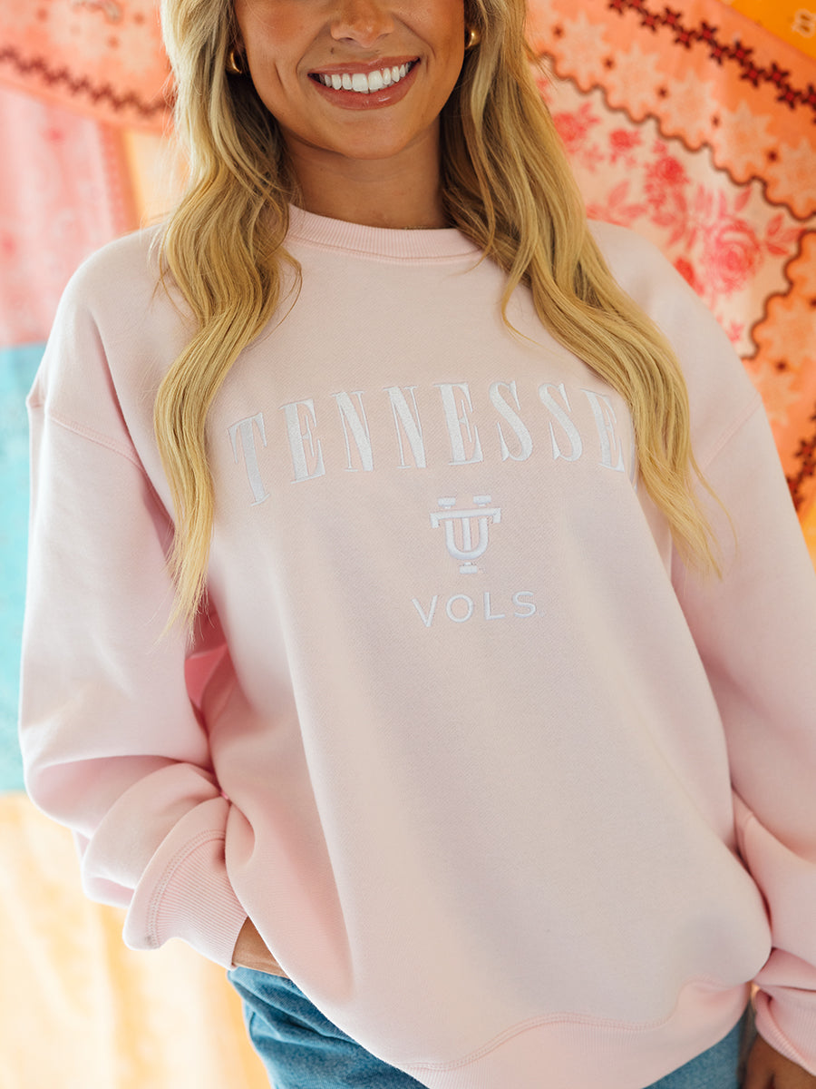 Embroidered Tennessee Vols Pink Crew Sweatshirt