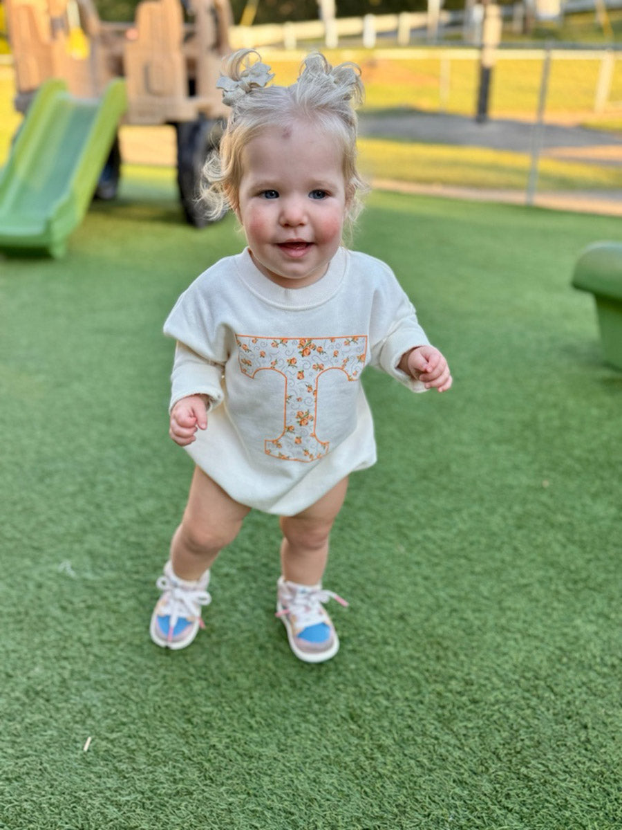 cream onesie with floral Power T