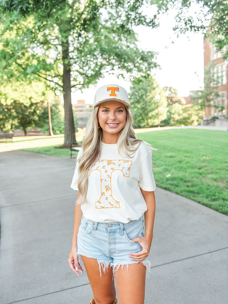 Orange Floral "Power T" Short-Sleeve T-Shirt