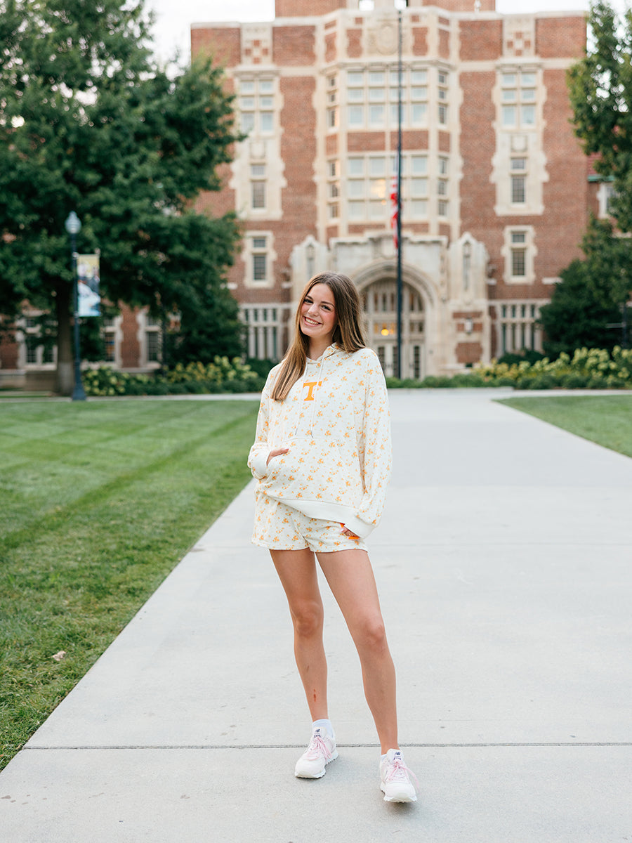 Orange Floral Power T Hoodie and Shorts Set