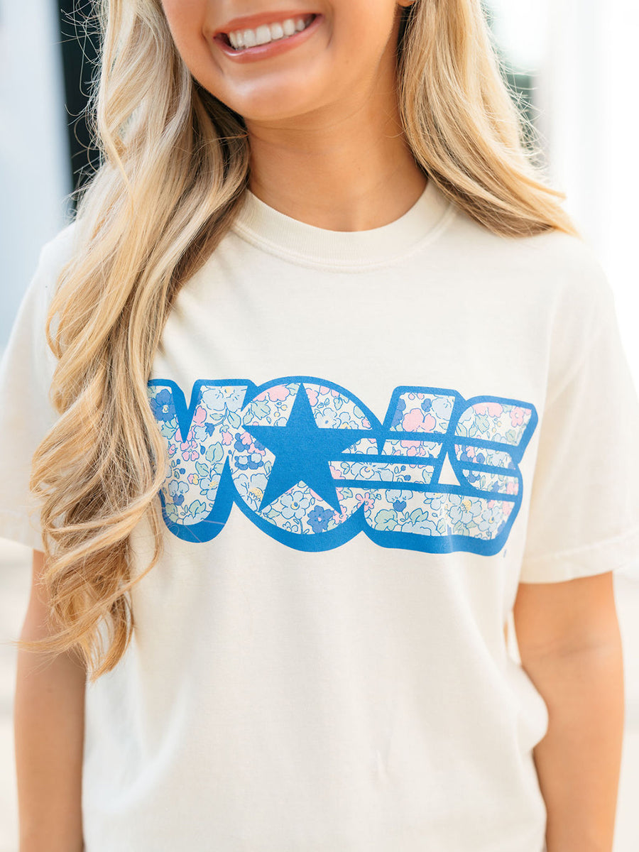 Ivory tee with VOLS Star Logo in Blue