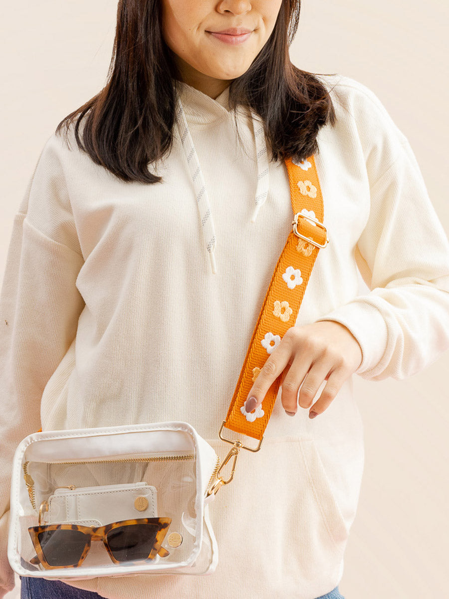 Orange Floral Crossbody Purse Strap