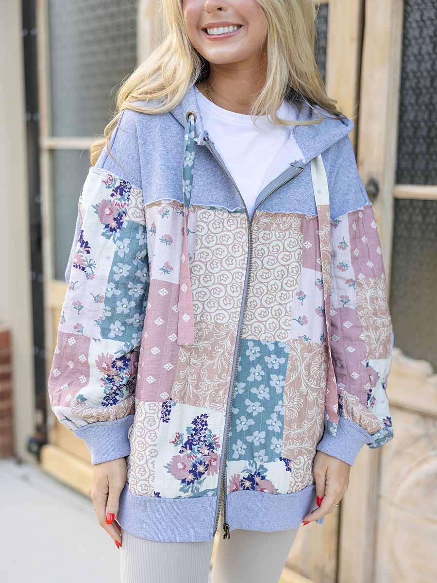 Patchwork Grey Zip Hoodie
