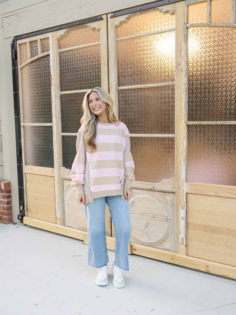 Pink, Tan and Gingham Top