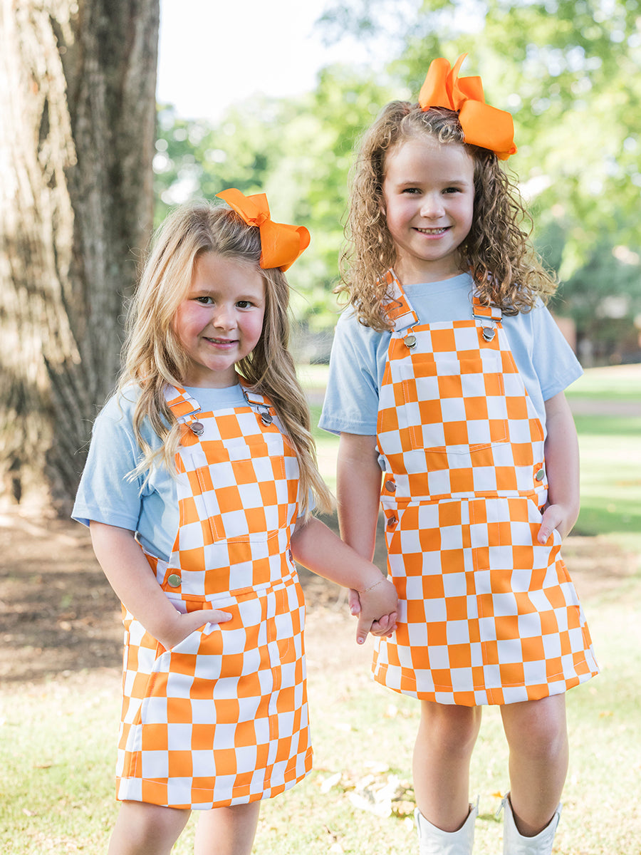 Girls Checkered Overall Bib Dress
