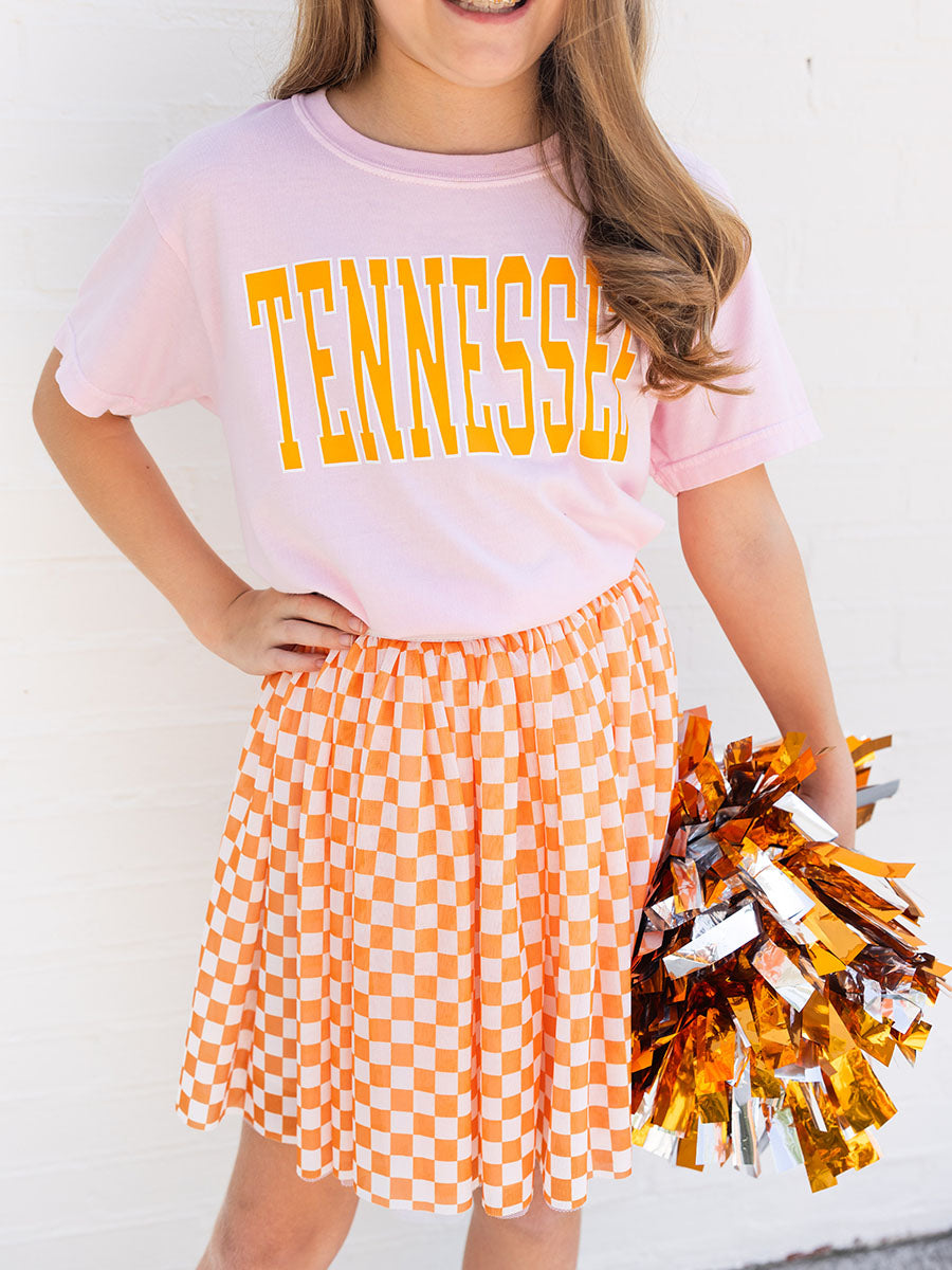 Kids Orange & White Checkered Tulle Skirt