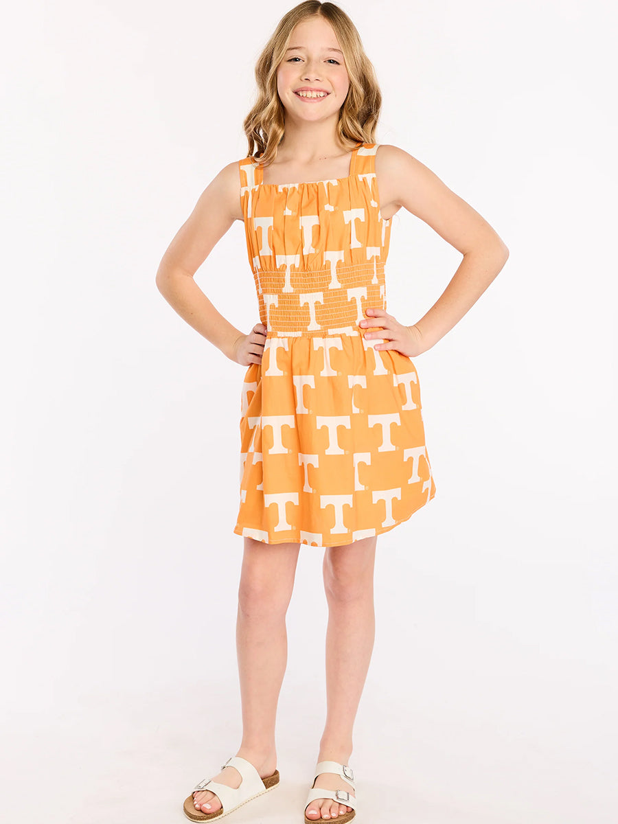 Girls "Power T" Poplin Smocked Dress
