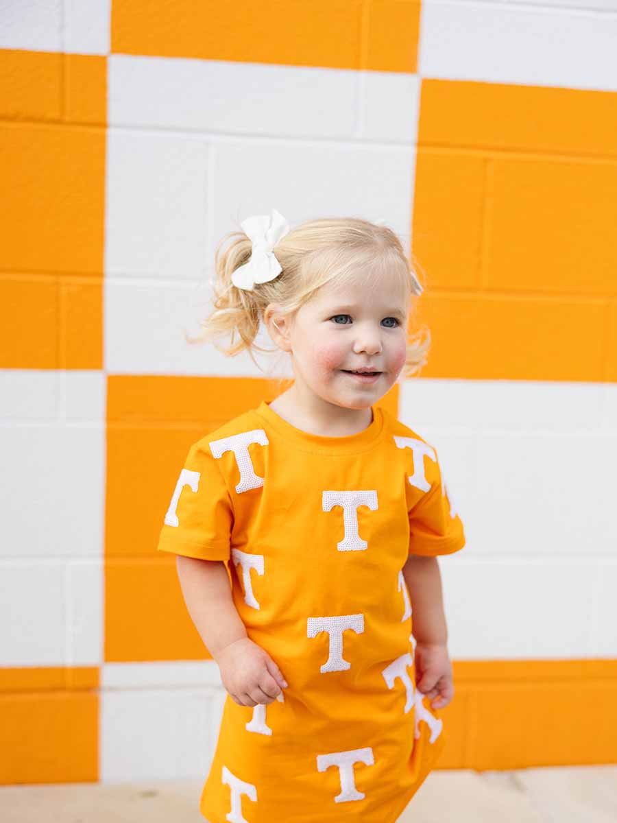 Girls "Power T" Orange Dress, Toddler & Youth