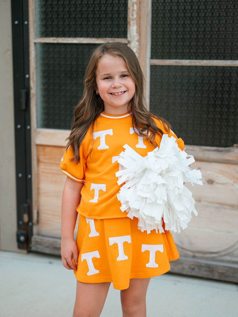 Girls Sequin "Power T" Orange Top