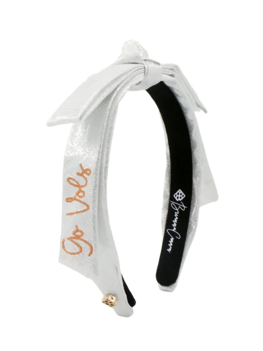 White bow headband with "Go Vols" embroidery