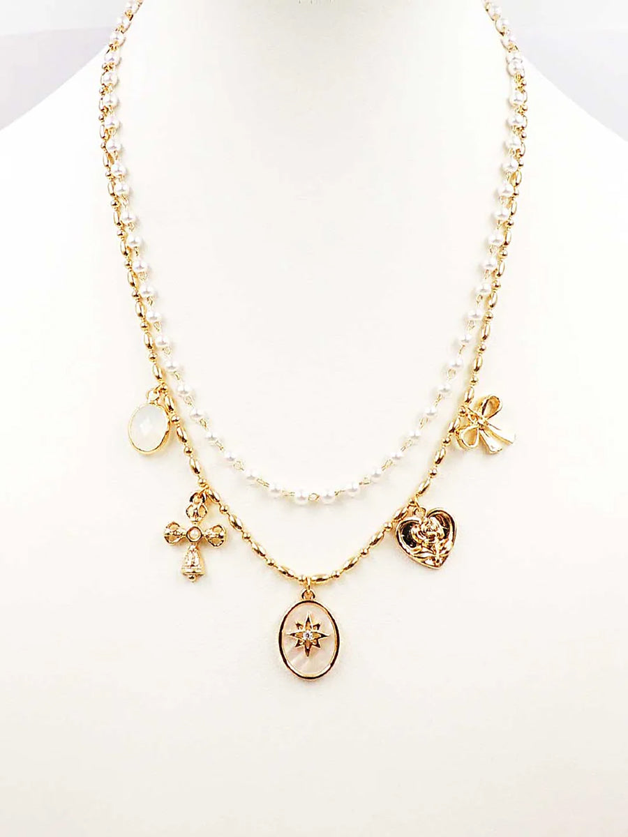 Double strand necklace with charms