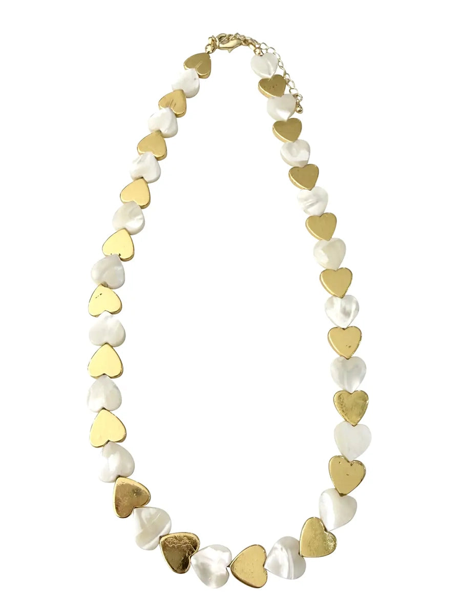Katy Gold and Pearl Heart Beaded Necklace