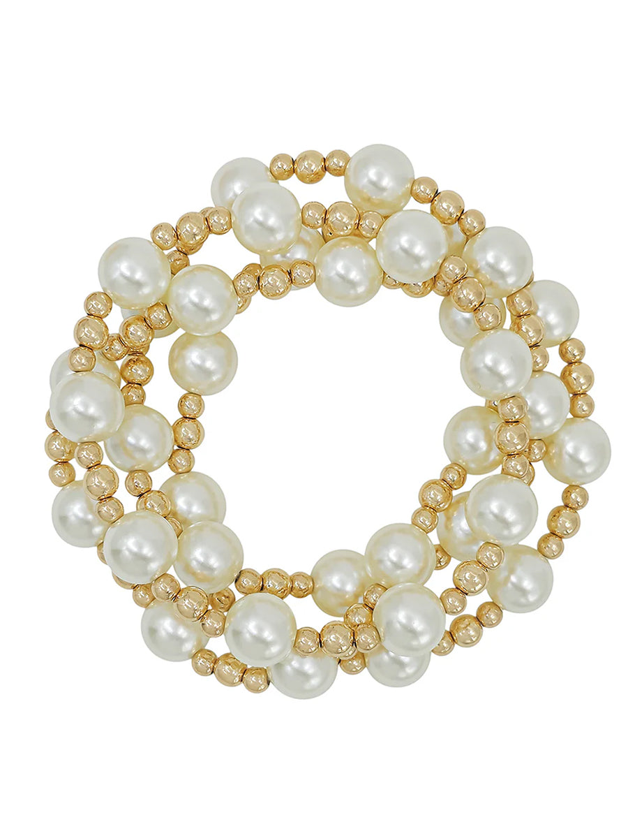 Set of 4 pearl and gold bead bracelets