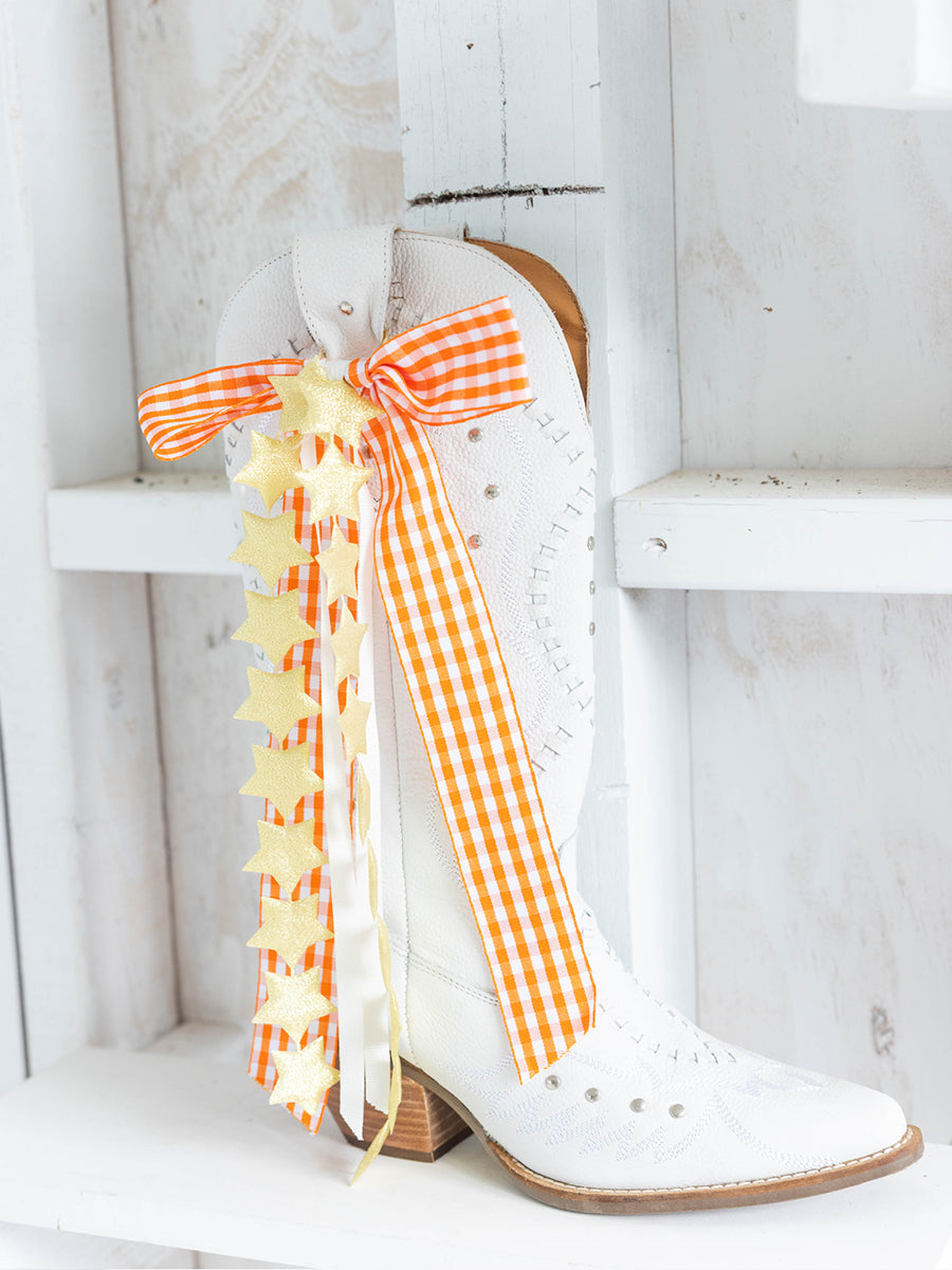 Orange and White Decorative Boot Bows