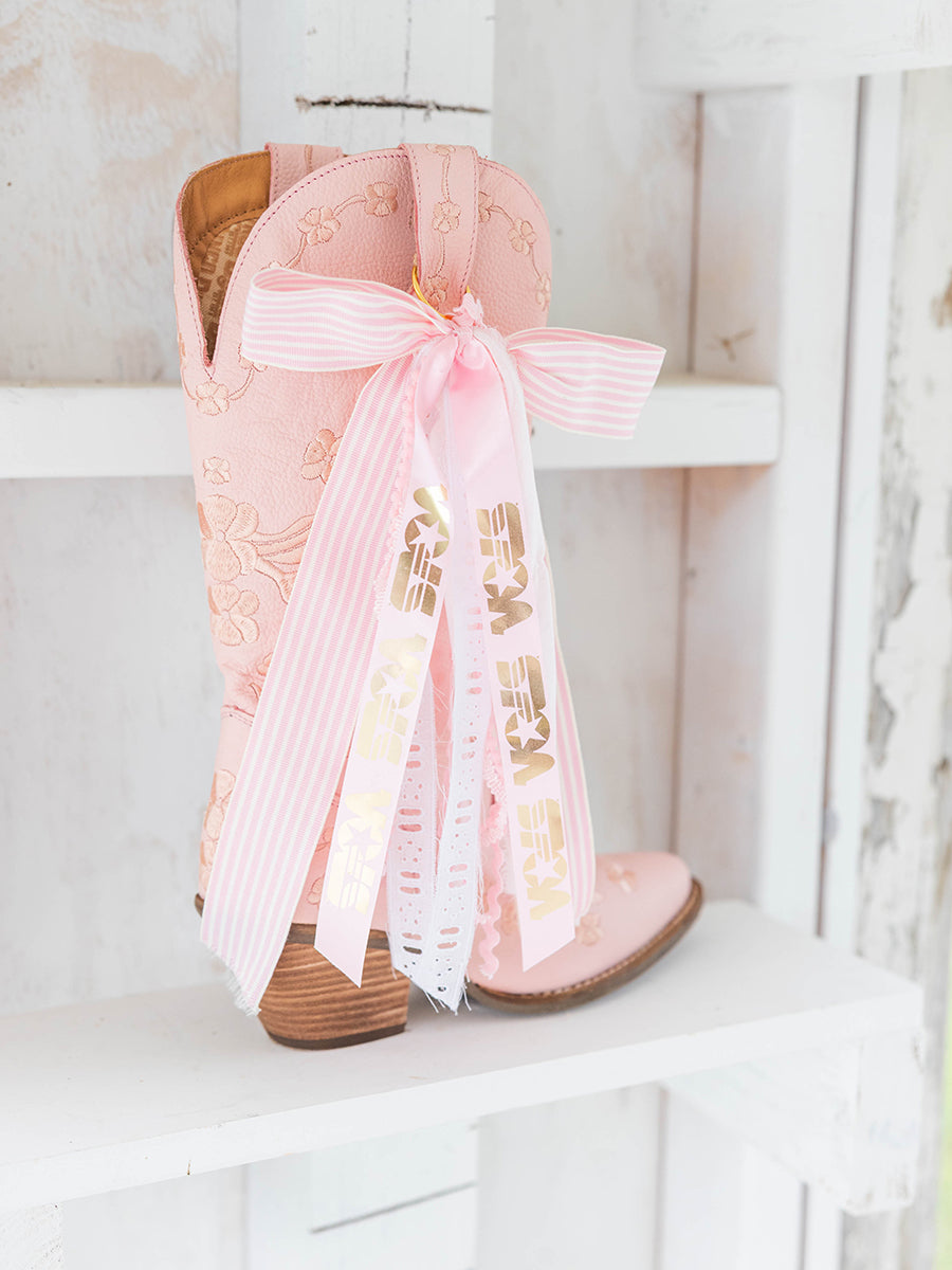 Pink Gold and White Boot Bows
