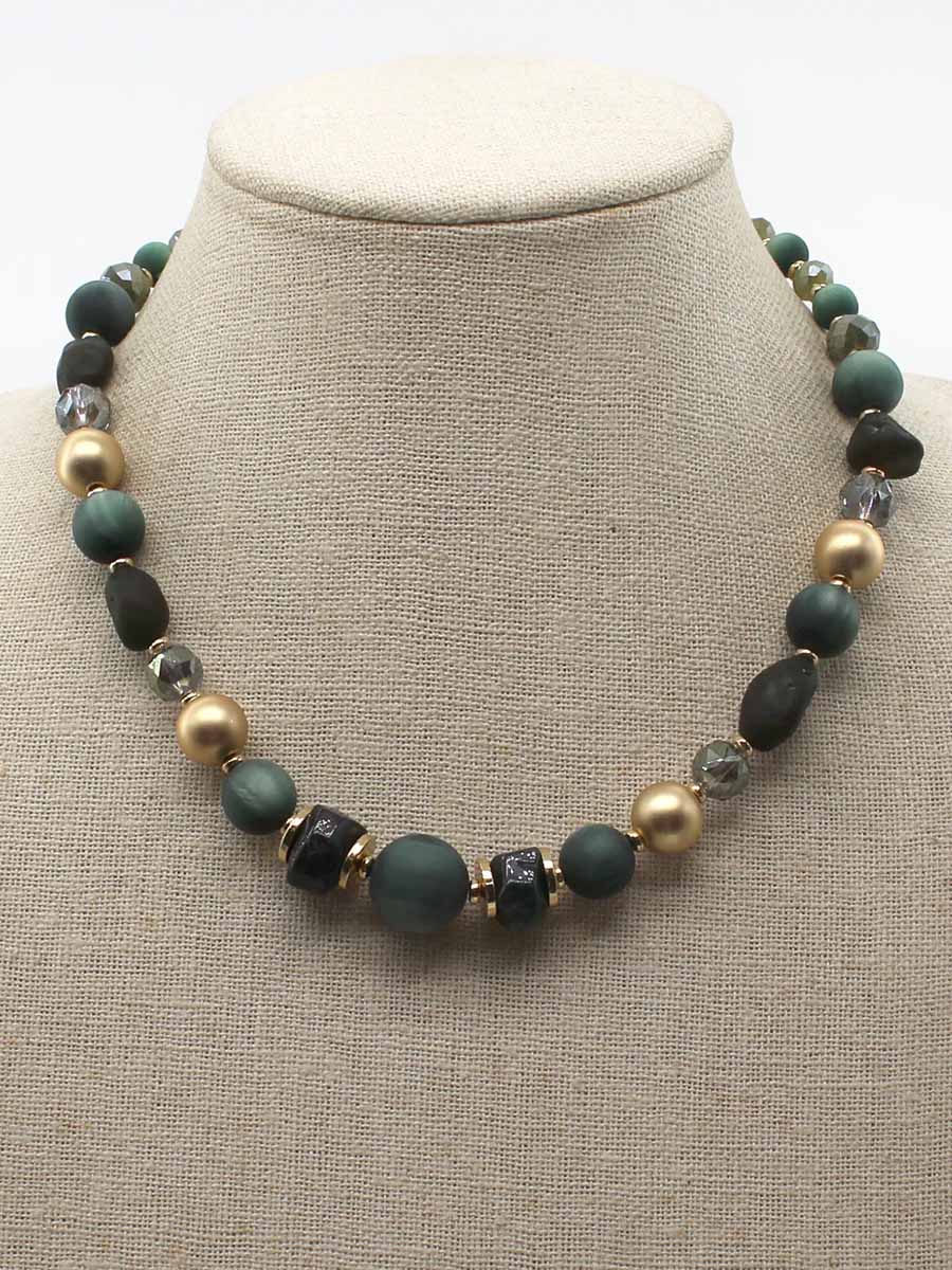 Green Stone and Gold Bead Necklace