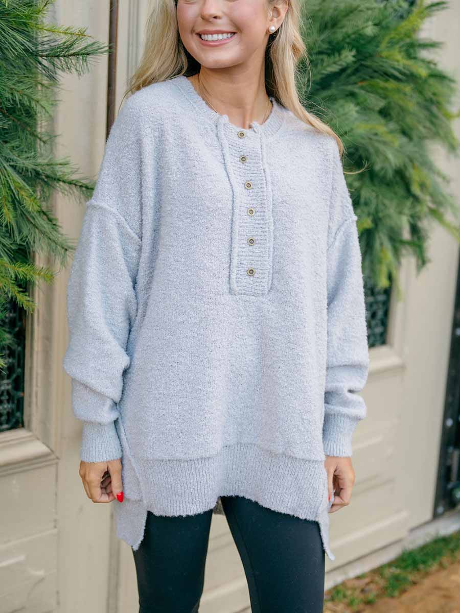 Fuzzy Oversized Henley Sweater (2 Colors)**Doorbuster** - Southern