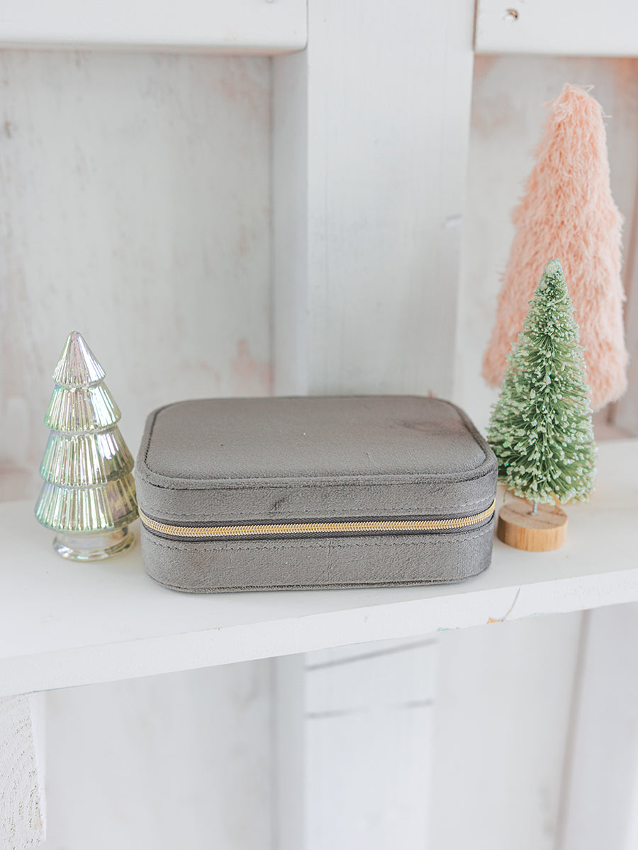 Rectangle Grey Velvet Jewelry Box