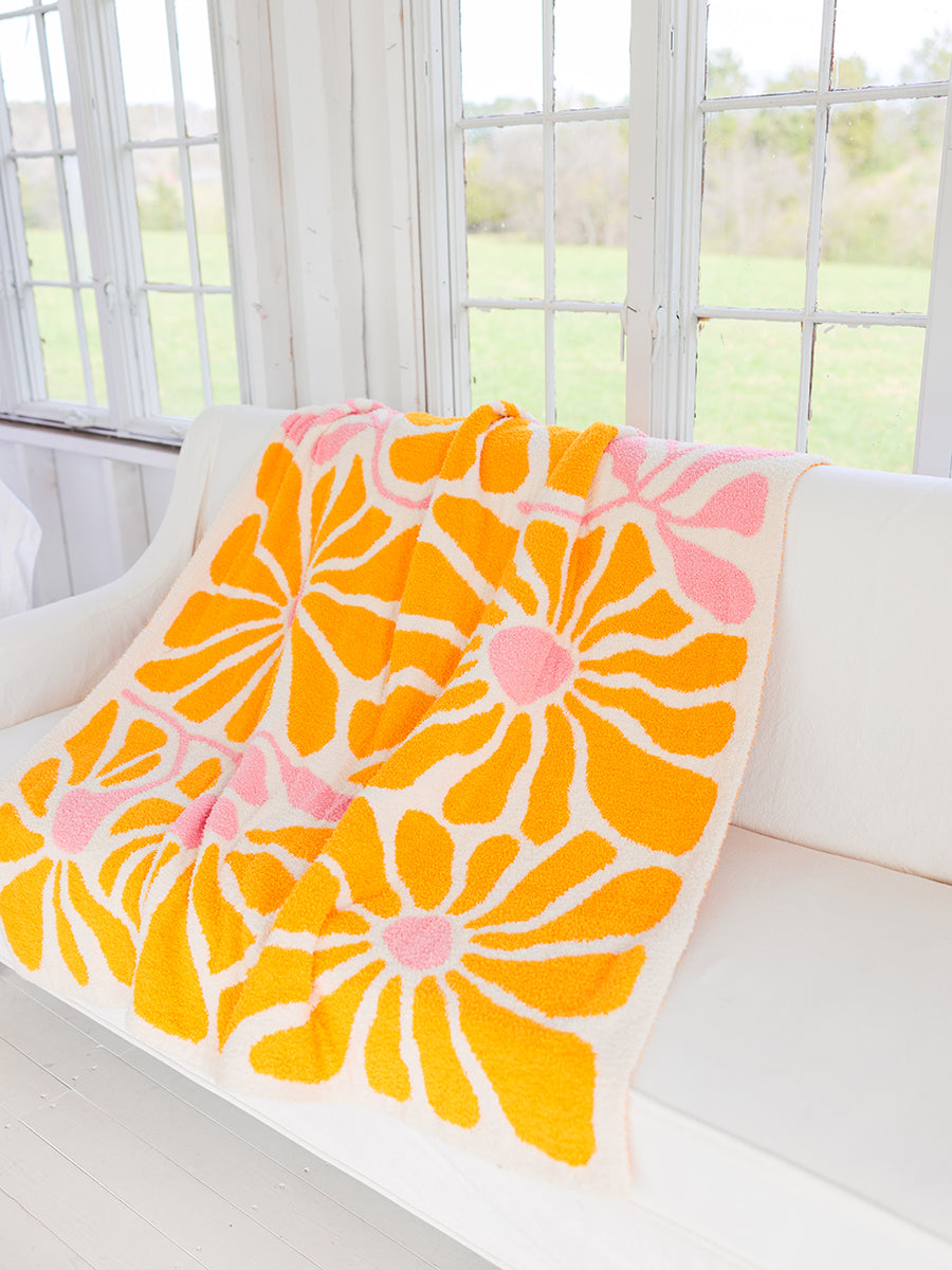 Orange Groovy Flowers Throw