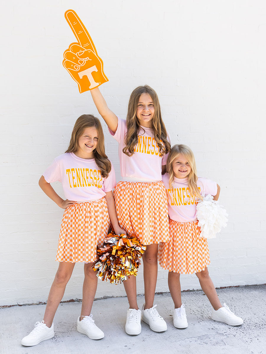 Kids Orange & White Checkered Tulle Skirt