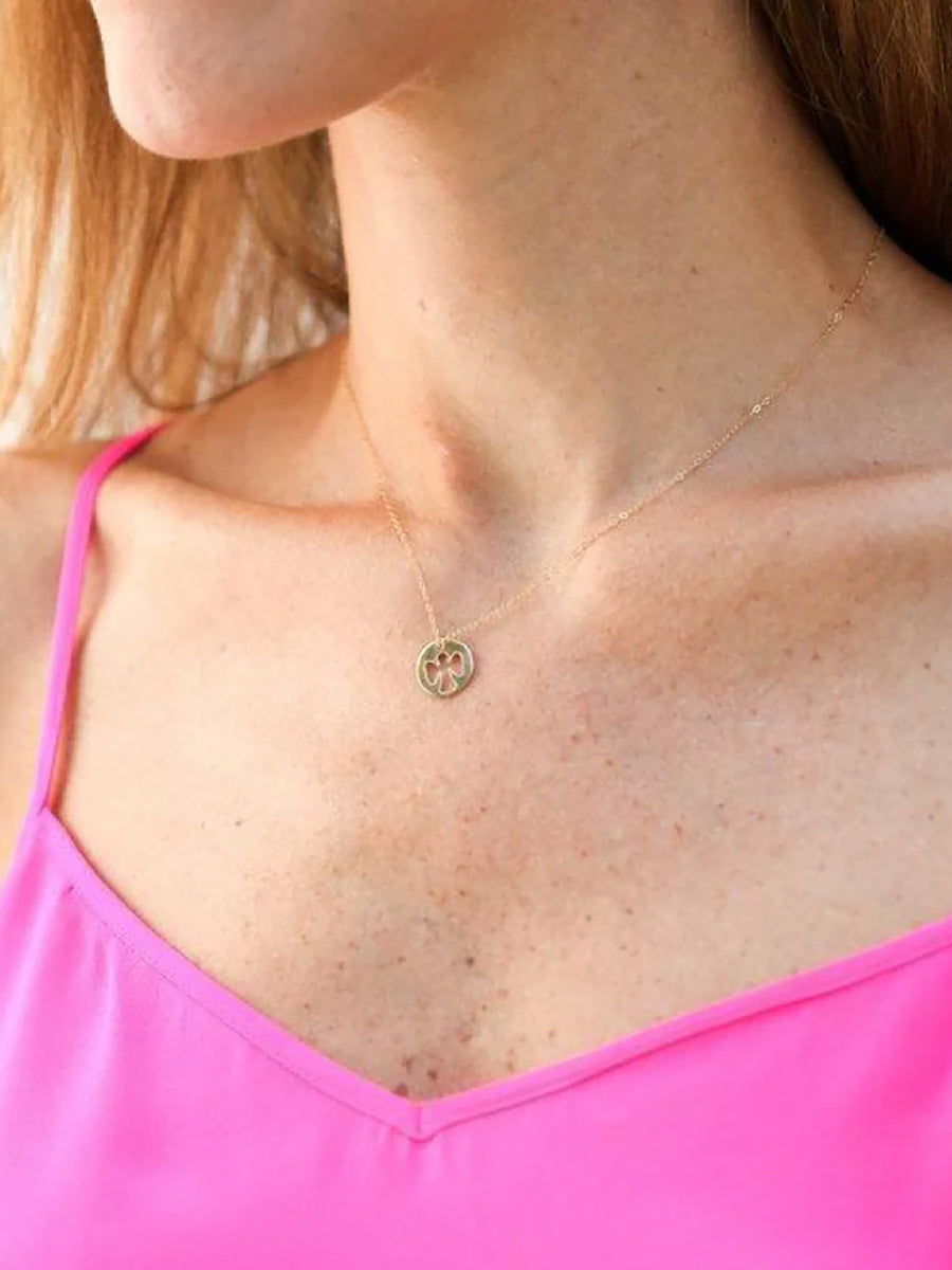 16" Guardian Angel Gold Disc Necklace