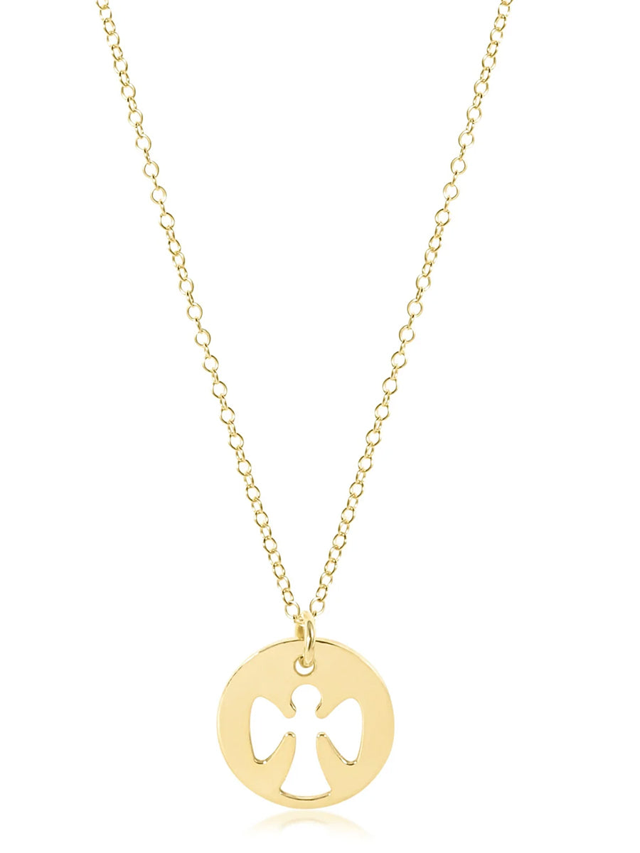 16" Guardian Angel Gold Disc Necklace
